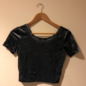 Grayish Blue Velvet Crop Top